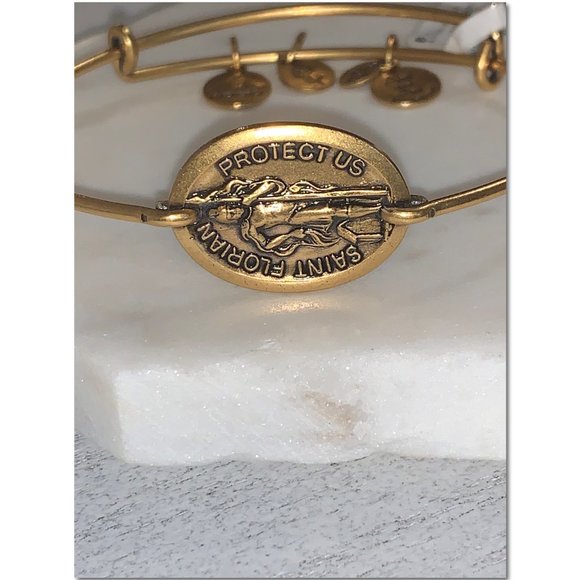 Alex and Ani Saint Florian Charm Horizontal Bangle Bracelet Gold Tag Attached - Picture 3 of 9